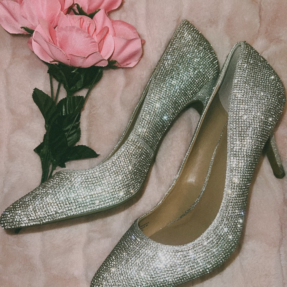 Glamorous Silver Glitter High Heels